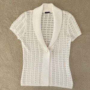 Magaschoni White Short Sleeve Cardigan, Small (Never Worn)
